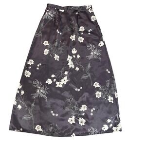 Vintage Y2K Grey Purple Floral Satin Maxi Slip Skirt 90s Grunge WhimsyGoth M